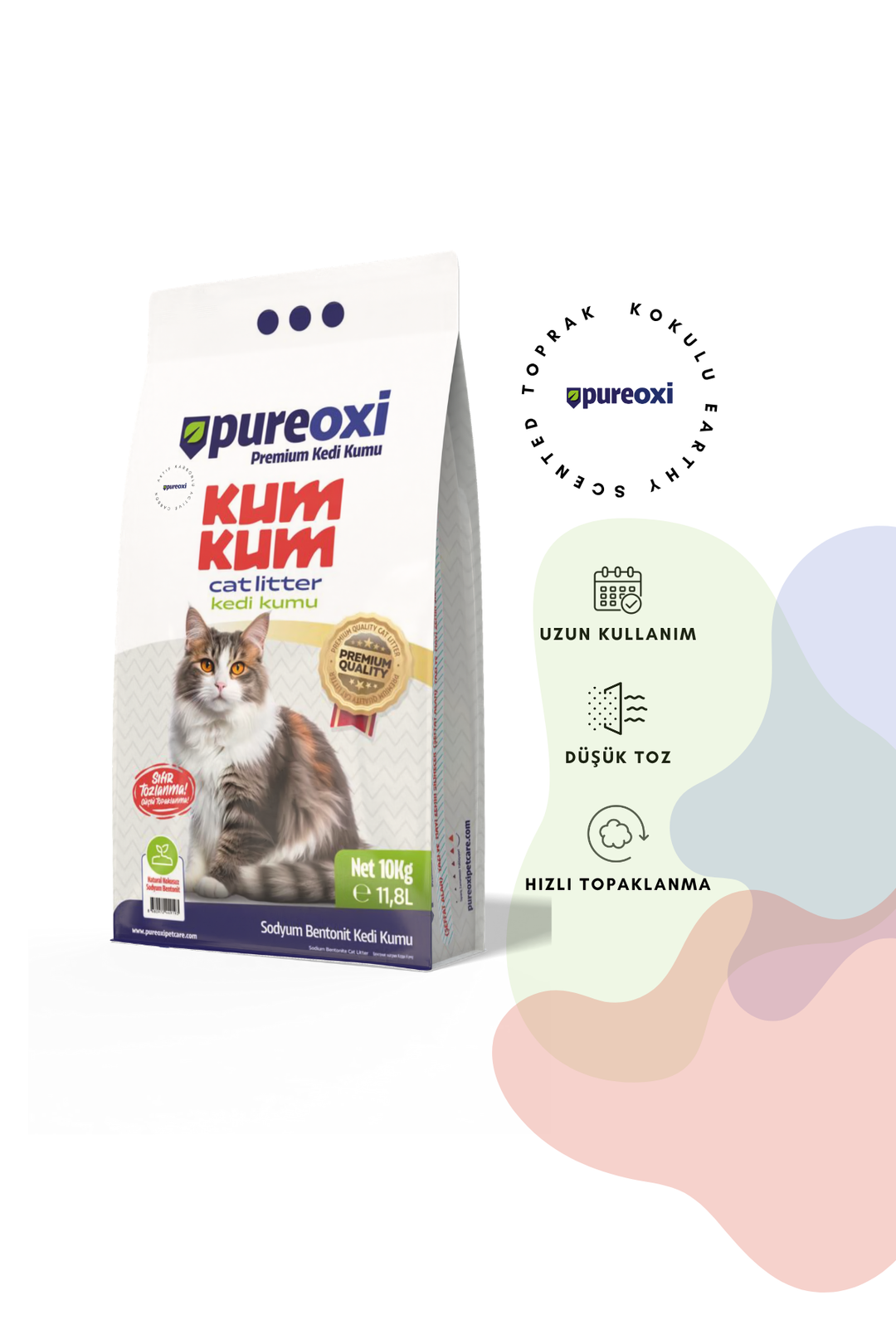 Kum Kum Premium Kedi Kumu 10 kg – Topaklanan, Toz Kontrollü, Kokusuz, Yağmur Kokusu, Çim Kokusu, Toprak Kokusu, Beyaz Sabun Kokusu