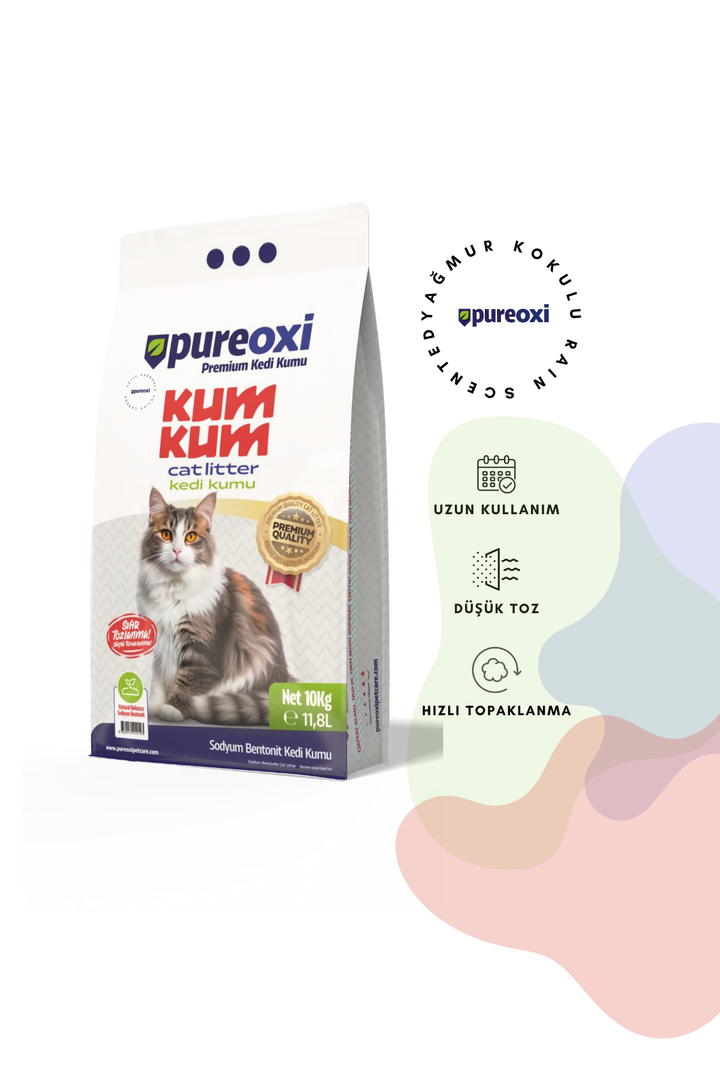 Kum Kum Premium Kedi Kumu 10 kg – Topaklanan, Toz Kontrollü, Kokusuz, Yağmur Kokusu, Çim Kokusu, Toprak Kokusu, Beyaz Sabun Kokusu