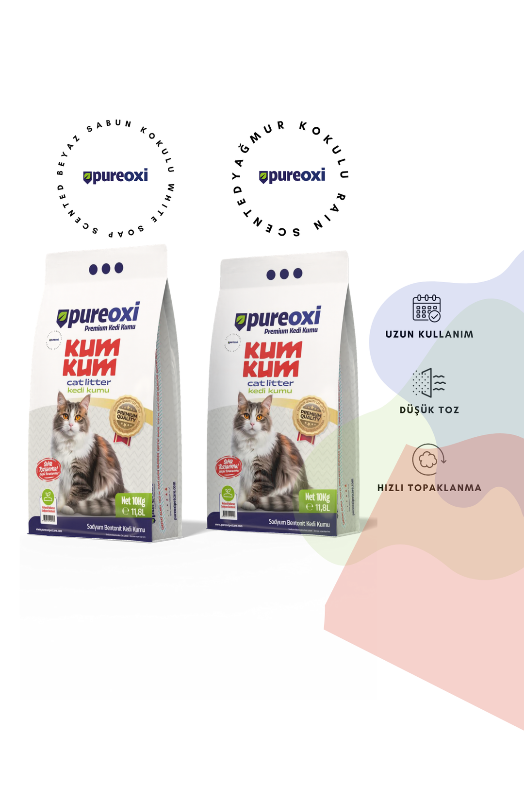Kum Kum Premium Kedi Kumu 10 kg – Topaklanan, Toz Kontrollü, Kokusuz, Yağmur Kokusu, Çim Kokusu, Toprak Kokusu, Beyaz Sabun Kokusu
