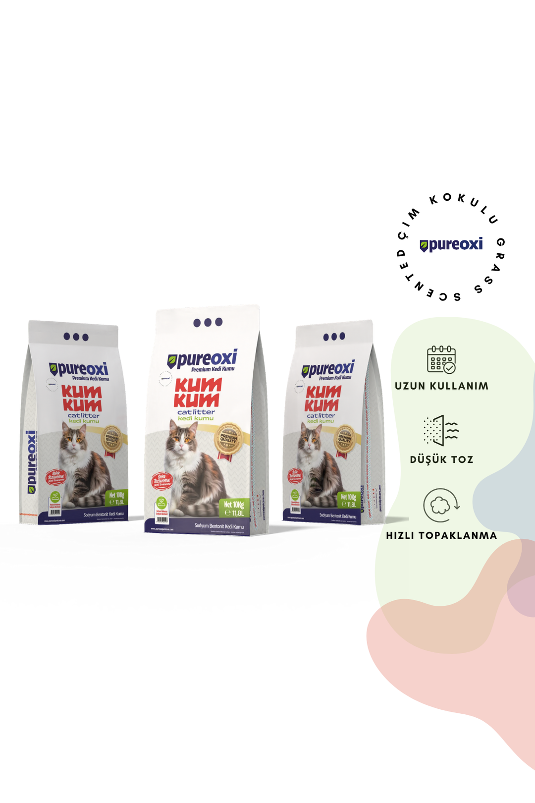Kum Kum Premium Kedi Kumu 10 kg – Topaklanan, Toz Kontrollü, Kokusuz, Yağmur Kokusu, Çim Kokusu, Toprak Kokusu, Beyaz Sabun Kokusu