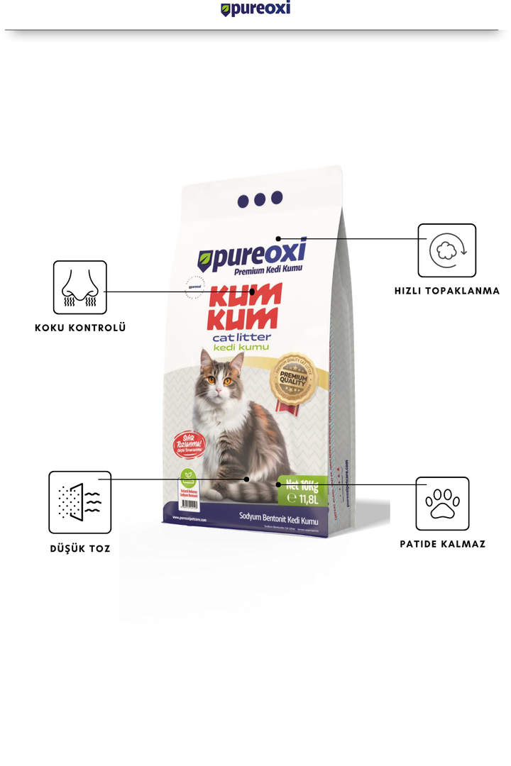 Kum Kum Premium Kedi Kumu 10 kg – Topaklanan, Toz Kontrollü, Kokusuz, Yağmur Kokusu, Çim Kokusu, Toprak Kokusu, Beyaz Sabun Kokusu