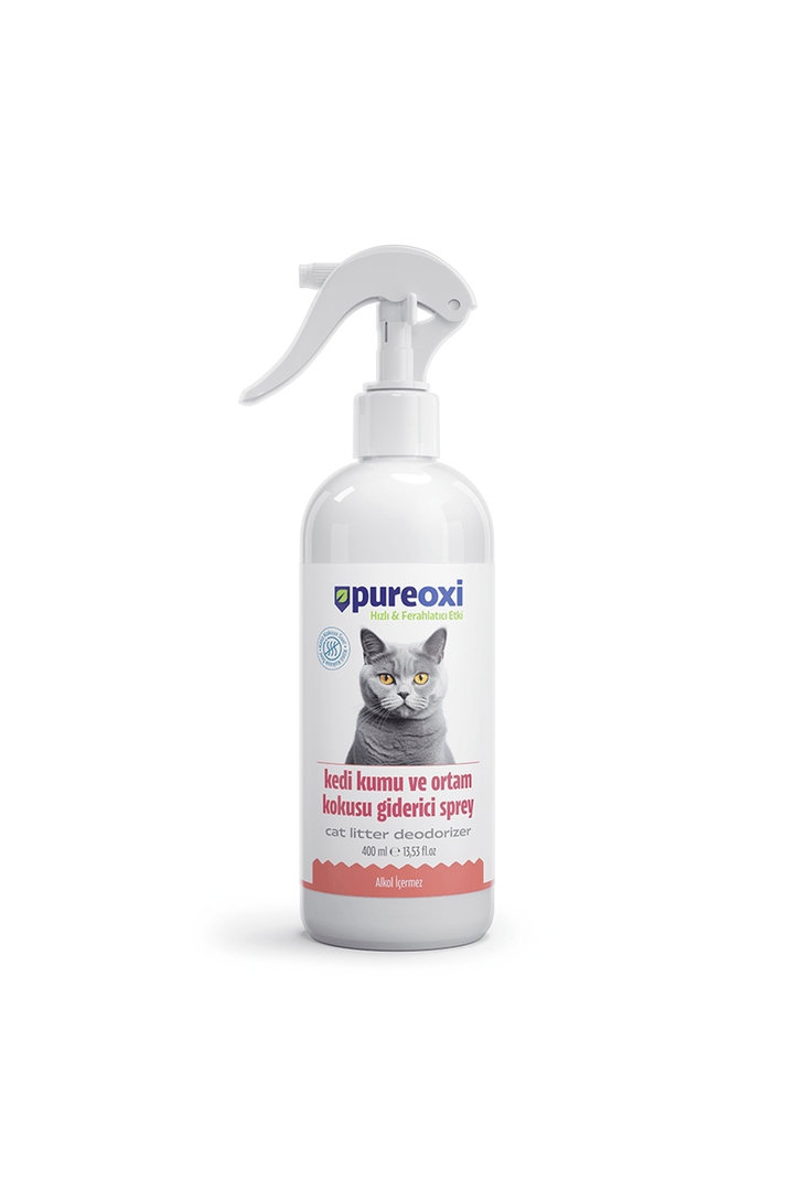 PureOxi ile kedi kumu ve ortam kokusu giderici sprey ile kedi kumunuzun kokmasını engelleyin!
