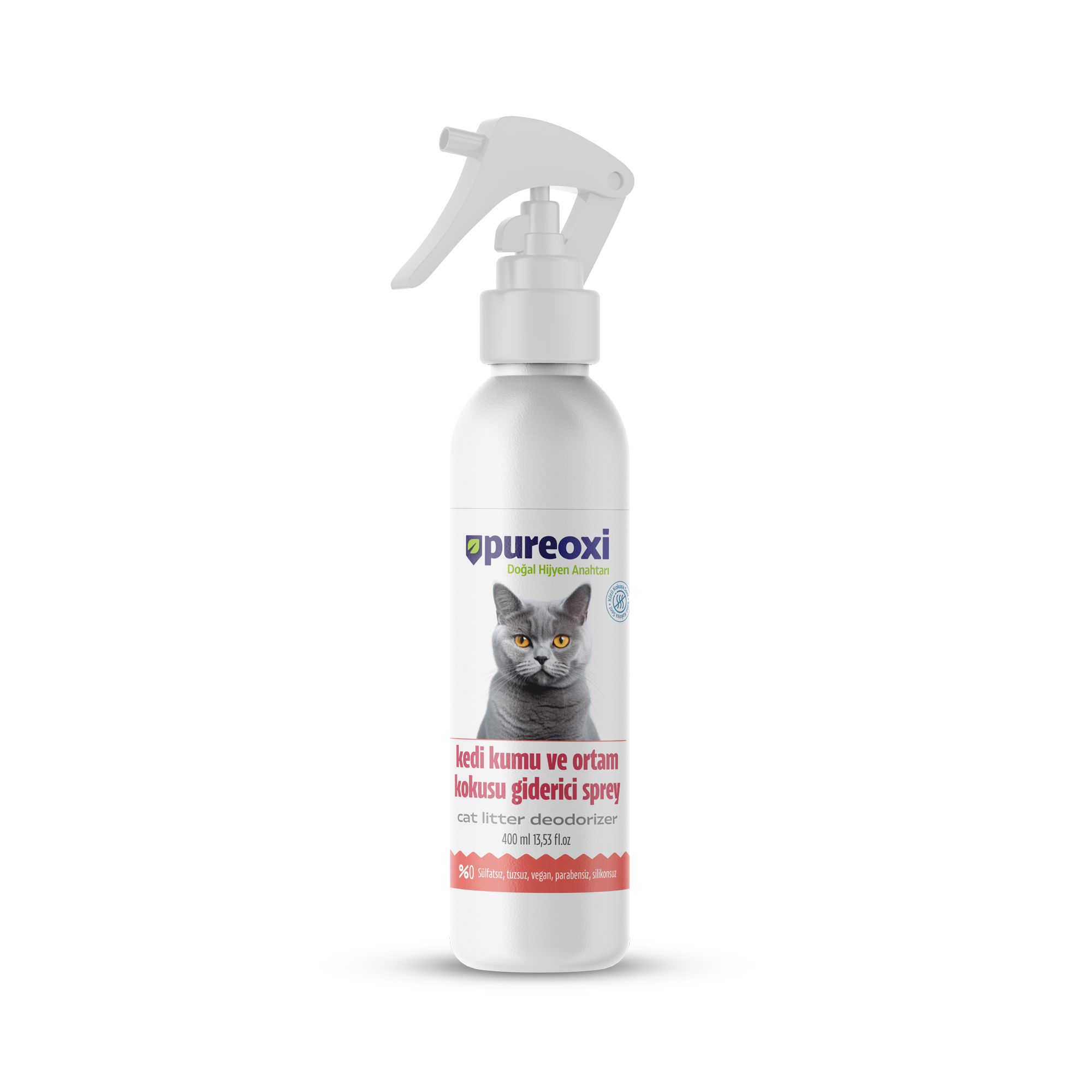 PureOxi kedi kumu ve ortam kokusu giderici, kedinizin tuvalet alanını ferah ve temiz tutarak hoş bir ortam sağlar!