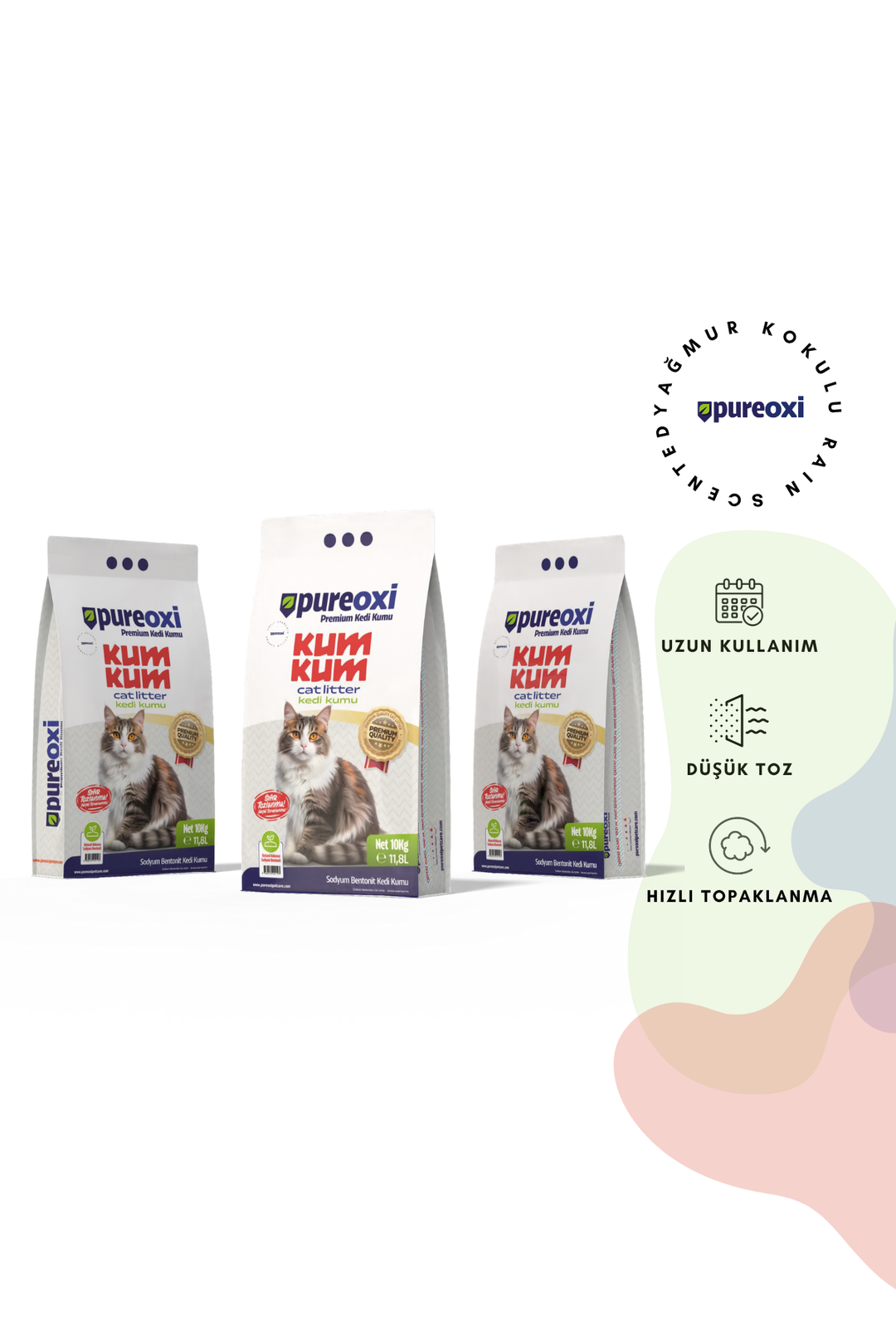 Kum Kum Premium Kedi Kumu 10 kg – Topaklanan, Toz Kontrollü, Kokusuz, Yağmur Kokusu, Çim Kokusu, Toprak Kokusu, Beyaz Sabun Kokusu
