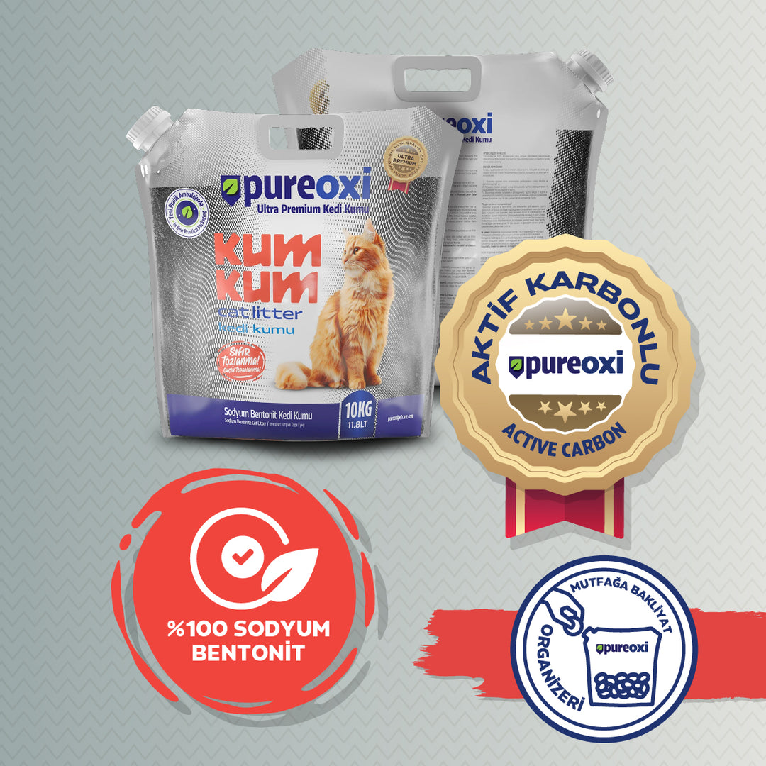 Ultra Premium Kedi Kumu – Kapaklı Ambalaj Tozsuz %100 Bentonit Aktif Karbonlu