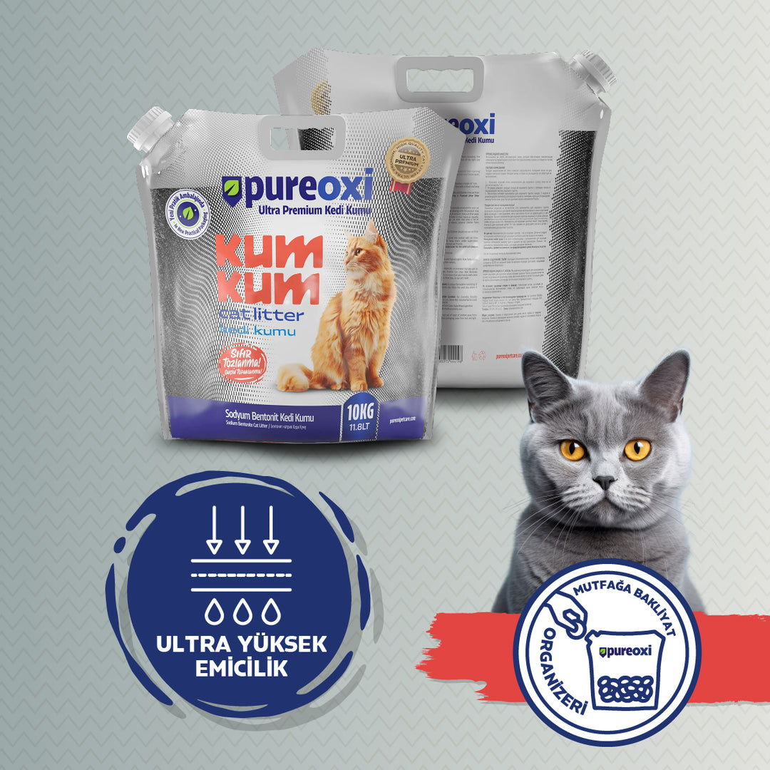 Ultra Premium Kedi Kumu – Kapaklı Ambalaj Tozsuz %100 Bentonit Aktif Karbonlu