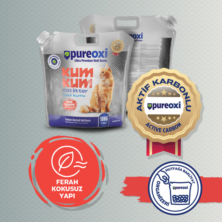 Ultra Premium Kedi Kumu – Kapaklı Ambalaj Tozsuz %100 Bentonit Aktif Karbonlu