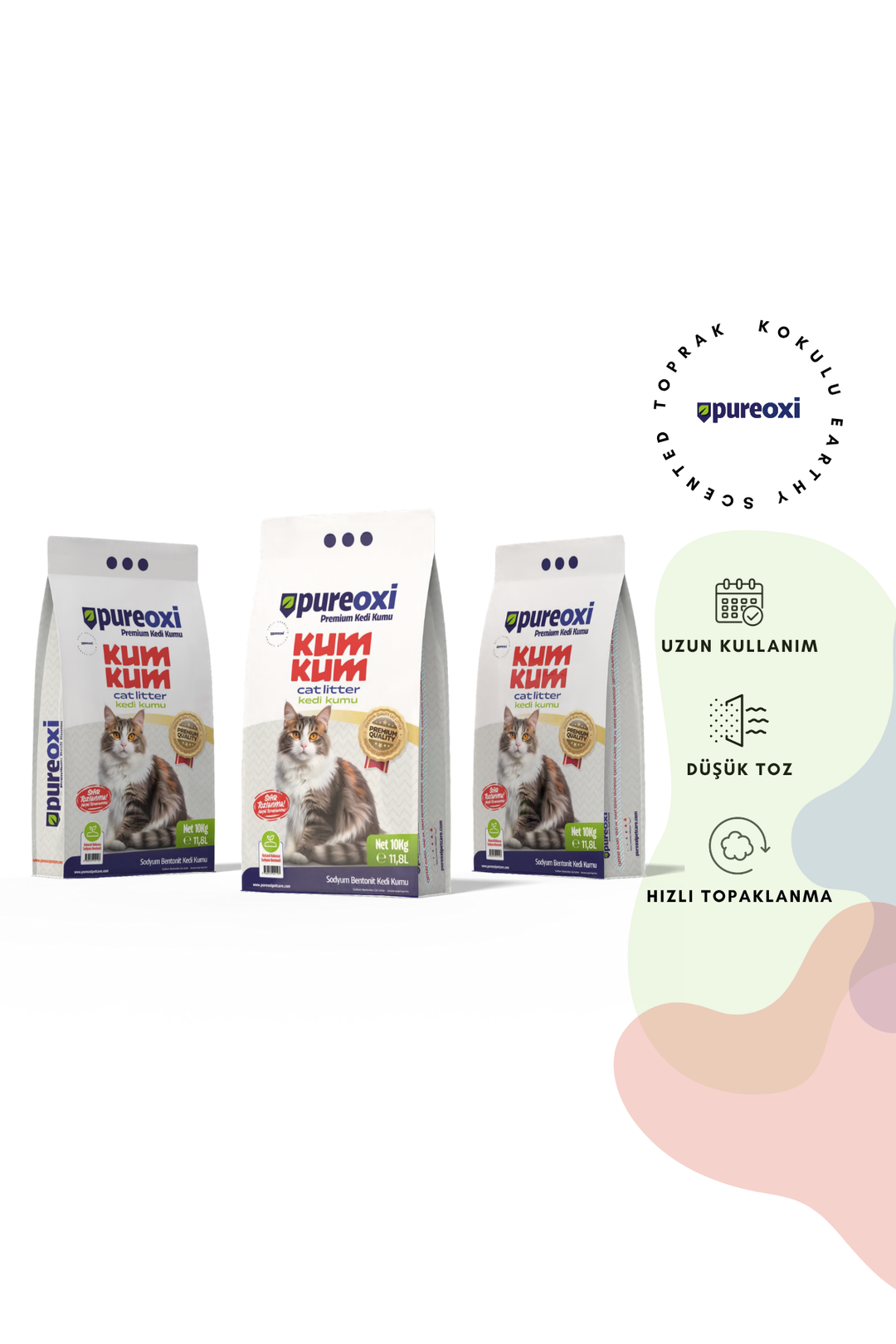 Kum Kum Premium Kedi Kumu 10 kg – Topaklanan, Toz Kontrollü, Kokusuz, Yağmur Kokusu, Çim Kokusu, Toprak Kokusu, Beyaz Sabun Kokusu